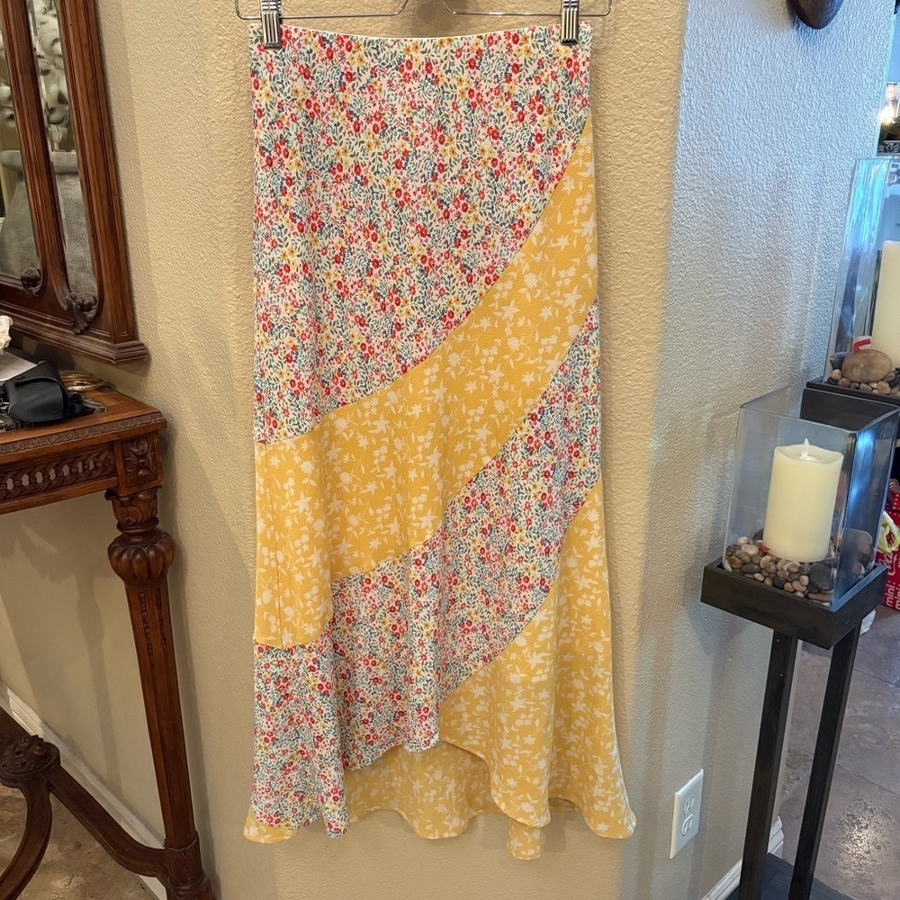 BB Dakota Multicolor Floral A-Line High-Low Hem Boho Skirt Size Small
